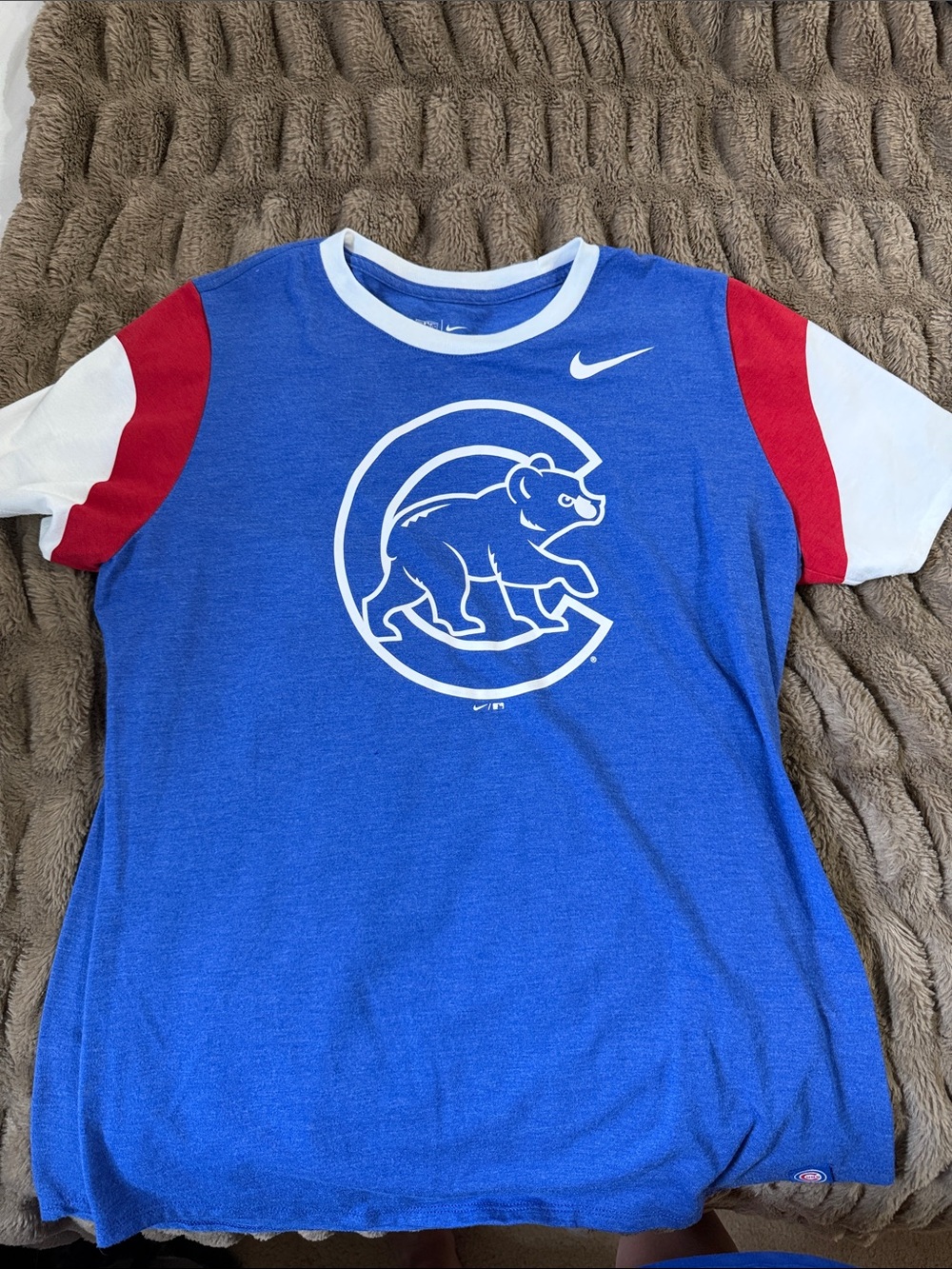 Nike Blue Kids' Chicago Cubs Tee with Red & White Sleeves